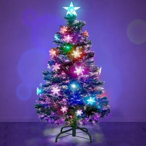 Prsildan 3 FT Artificial Christmas Tree, Pre-Lit Optical Fiber Xmas Trees with Multicolor LED Lights, Snowflakes & Top Star, Lighted Christmas Tree Holiday Home Decor