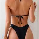 RoseSeek 2 Piece Bikini Sets Triangle Halter Top High Cut Brazilian Bottom Swimsuit Summer Beach Swimwear (Black, L)