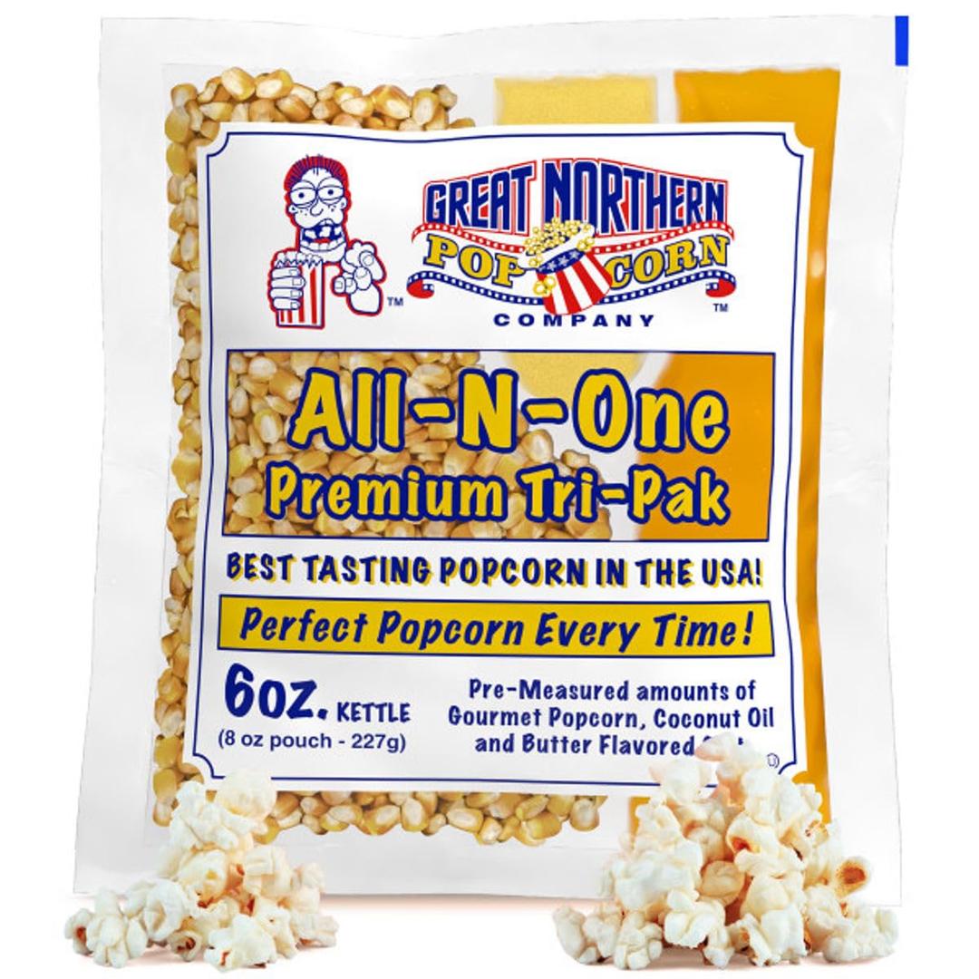 Case of 12 Popcorn Packs - All-In-One Kit with 6-Ounces of Pre-Measured Kernels, Salt, and Oil Packets for Popcorn Machines by Great Northern Popcorn, Best By: 08/07/2027