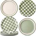 60 Pcs Sage Green Gingham Paper Dessert Plates 9 Inch Disposable Checkered Plaid Dinner Plates for Birthday Baby Shower Wedding Camping Themed Party Supplies, 4 Styles