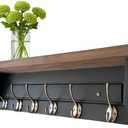 Matas Wall Mounted Coat Rack with Shelf 24 Coat & Key Rack, 6 Metal Hooks, Dark Wood Ledge Decorative Entryway Shelf Unit, Mail Holder, Kitchen Bathroom Organizer , Black