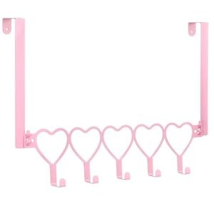 AceOrbit Pink Heart Over The Door Hooks Hanger Wall Mount Towel Hanger Door Holder Organizer 5 Hooks Kawaii Farmhouse Rustic Coquettish Style Decor for Bedroom Bathroom Towel Hat Clothes