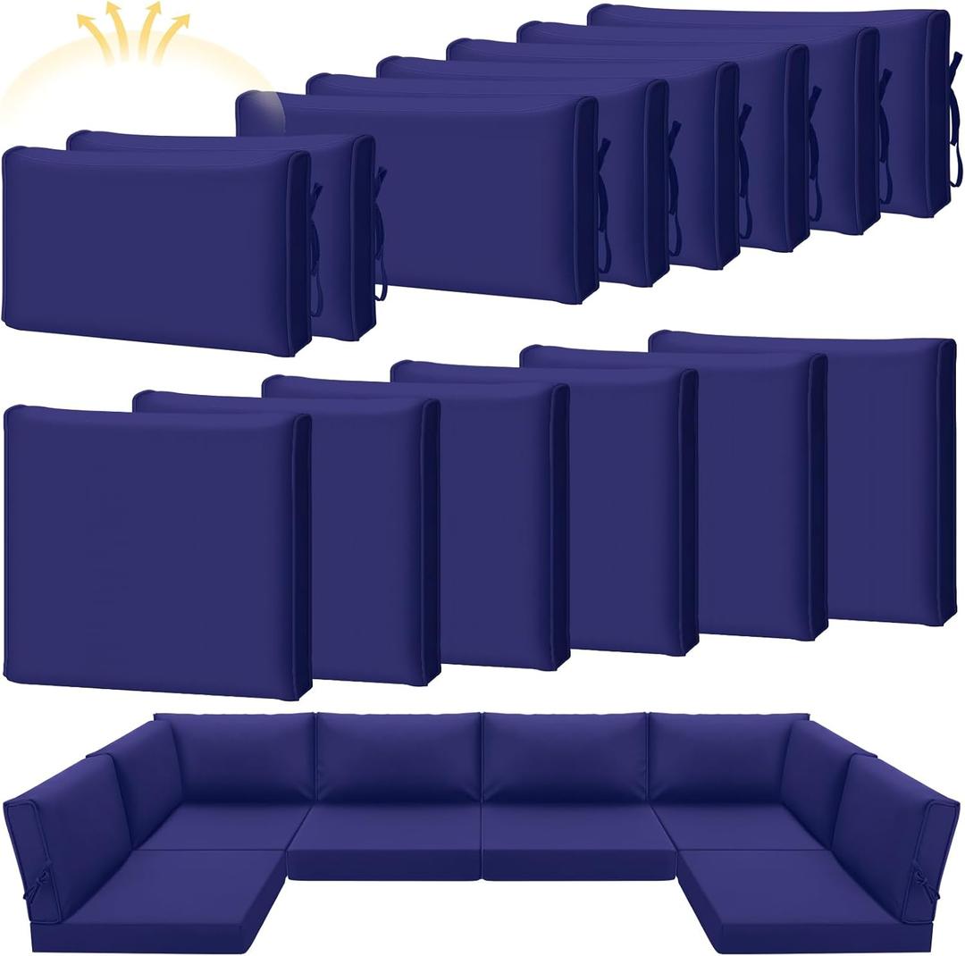 Patelai 14 Pcs Waterproof Outdoor Patio Cushion Covers Replacement 24 x 24 UV Proof Wicker Sofa Sectional Seat Slipcovers for Rattan Sectional Set Supplies, Covers Only (Midnight Blue)