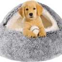 Hooded Dog Bed for Small Dogs, Nest Dog Beds, Washable Cute Cat Cave Bed, Cozy Nook Pet Bed for Dogs or Cats, Anti-Slip Puppy Bed Fits up to 22 lbs Pets(Grey, 20" x 20")