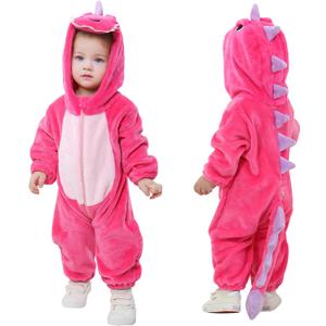 TONWHAR Dinosaur Costume for Toddlers, Baby Animal Romper Halloween Dress Up Onesie for Boys Girls (12-18 Months, Rose)