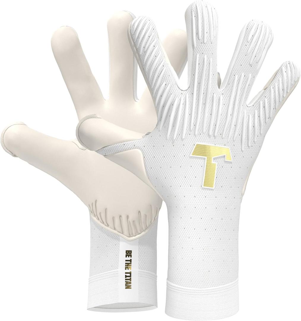 T1TAN Professional Goalie Gloves Rebel, Sizes 6-11, Many Colors, Goalkeeper Glove for Adults, for Youth or Woman, Soccer Gloves, Keeper Gloves, Pro Gloves, Professional 4mm Gecko Grip, Breathable (8, Rebel 2.0 White-Out)