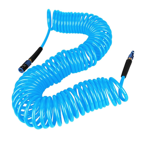 Yereen Heavy Duty Polyurethane Recoil Air Hose 1/4 in x 50 ft, Lightweight, Flexible Compressor Hose with Universal Quick Coupler, Plug and Bend Restrictors, Blue