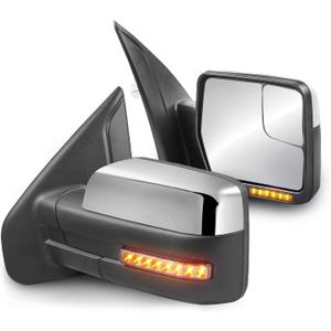 MOSTPLUS Towing Mirror Compatible with 2004-2014 Ford F150 F-150 Power Heated Mirror w/Puddle Light, Sequential Turn Light, Dural Beam (Chrome)
