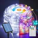 ICRGB Solar Lights Outdoor, 66FT 200LED 1800mah Solar Rope Lights with Remote, Type C, 19 Modes and Timer, IP67 Waterproof for Outdoor Christmas Pool Patio Porch Tree Wedding, Cool White to Multicolor