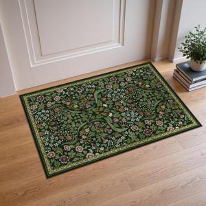 Moynesa Floral Kitchen Rug, 2x3 Washable Rugs Green Non Slip Boho Bathroom Rug, Soft Small Area Rug Indoor Door Mat, Ultra Thin Botanical Throw Rugs for Entryway Bedroom, Green
