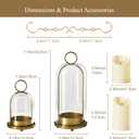 5"&4" Metal Candle Holder with Handmade Glass Dome in Brass & 2 Timer Candles, Set of 2 Versatile Hurricane Glass Candle Holders for Pillar Candles & Plants