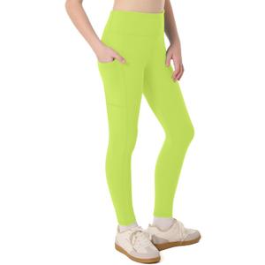 Moozava Girls Athletic Leggings with Pockets Kids High Waisted Dance Pants Yoga Workout Running Cheer Gymnastics Tights (12-13 Years, Light Green)