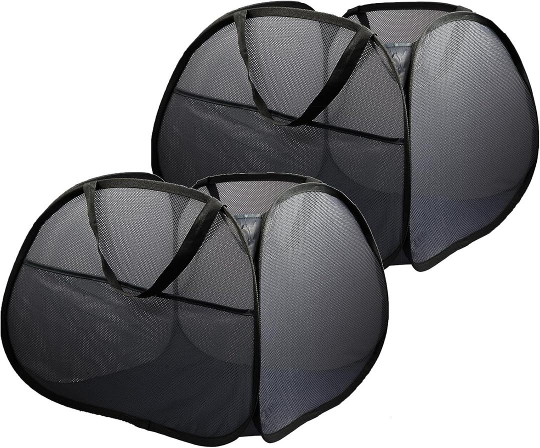 2 Pack Collapsible Laundry Baskets, 90L Large Foldable Laundry Basket, Durable Mesh Pop Up Hampers for Laundry, Dirty Clothes Laundry Hamper for Bedroom, Bathroom, Dorm, Laundry Room, Travel Black