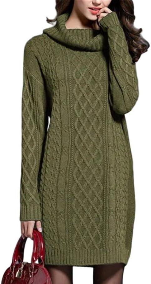 Women's Casual Knitted Sweater Dress Long Sleeve Winter Knee-Length Loose Fit Solid Color Outfit Size M
