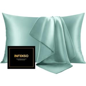 INFIIXSO Mulberry Silk Pillowcase for Hair and Skin, Silk Pillow Cases Standard Size with Hidden Zipper 20x26 Inches, Ultra Smooth and Soft Cooling Pillow Cases for Hot Sleepers(ICY Morn, 1 Pack)