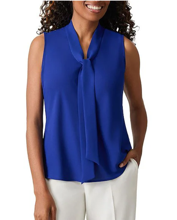 Kasper Women's Sleeveless Tie Front Blouse, Blue, Size XS