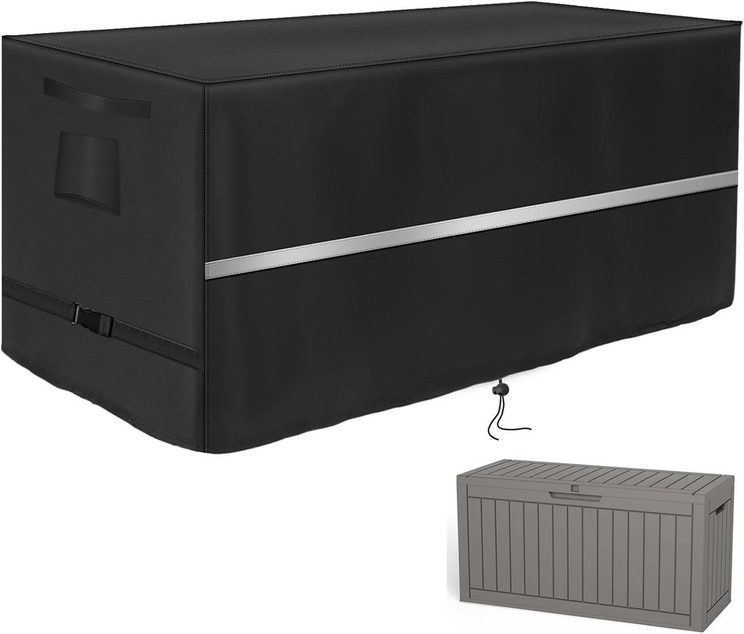 Deck Box Cover Heavy Duty Waterproof Deck Box with Handle, Outdoor Large Storag Cover Patio Rectangular Bench Covers (43 x 18 x 21inch)