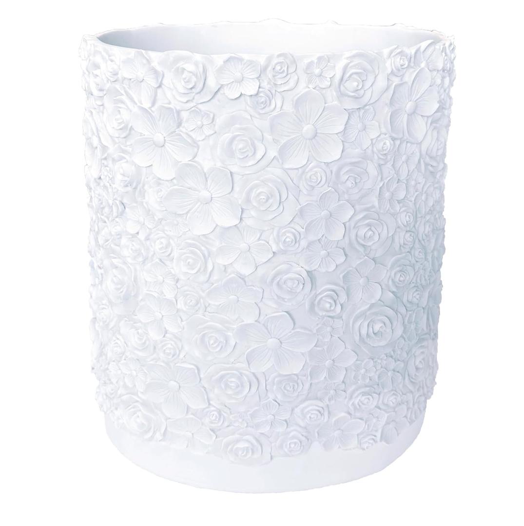 Decorative Trash Can Elegant Resin Carved Waste Basket 8"x10" Trash Bin Decor Rose Floral Garbage Can for Office Bathroom,Bedroom,Livingroom 8L/2.2Gallon(White)