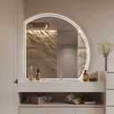 Niccy 32" Half Moon LED Mirror for Bathroom, Backlit/Front Lighted, Irregular 1/4 Round Lighted Mirrors with Bedroom Wall-Mirror, Frameless Mirrors for Entryway, Anti-Fog, Dimmable, Makeup-Mirrors