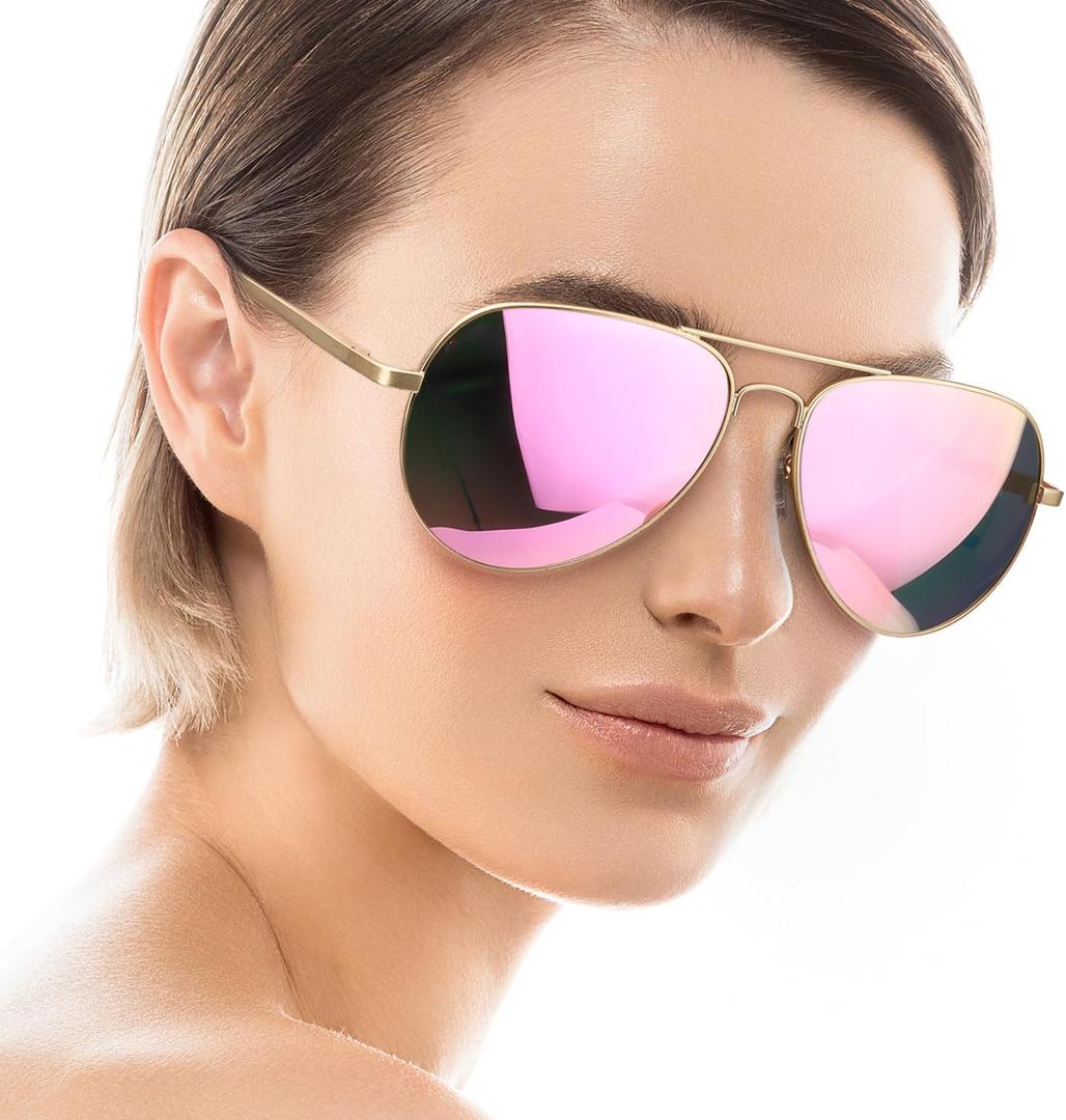 Aviator Sunglasses for Women Men Oversized with Metal Frame, Mirrored Polarized Aviator Sunglasses with UV Protection