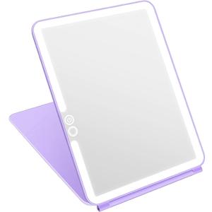 deweisn Folding Lighted Makeup Mirror with 72 LEDs 3 Colors Light Modes USB Rechargable 1800mA Batteries Portable Ultra Thin Compact Vanity Mirror Dimmable Travel Mirror (Purple)