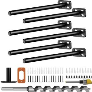 6pcs Wall Shelf Brackets Heavy Duty Floating Shelf Bracket Hidden,Invisible Black Shelving Brackets Decorative Floating Shelf Hardware Heavy Duty,Metal Shelf Support Bracket(8"-6pcs)