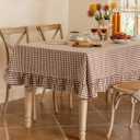 Coffee Plaid Ruffled Table Cover Linen Rectangle Gingham Tablecloth Classic Farmhouse Vintage Checkered Table Cover Decorative Buffalo Plaid for Home Holiday Party 86 x 60Inches