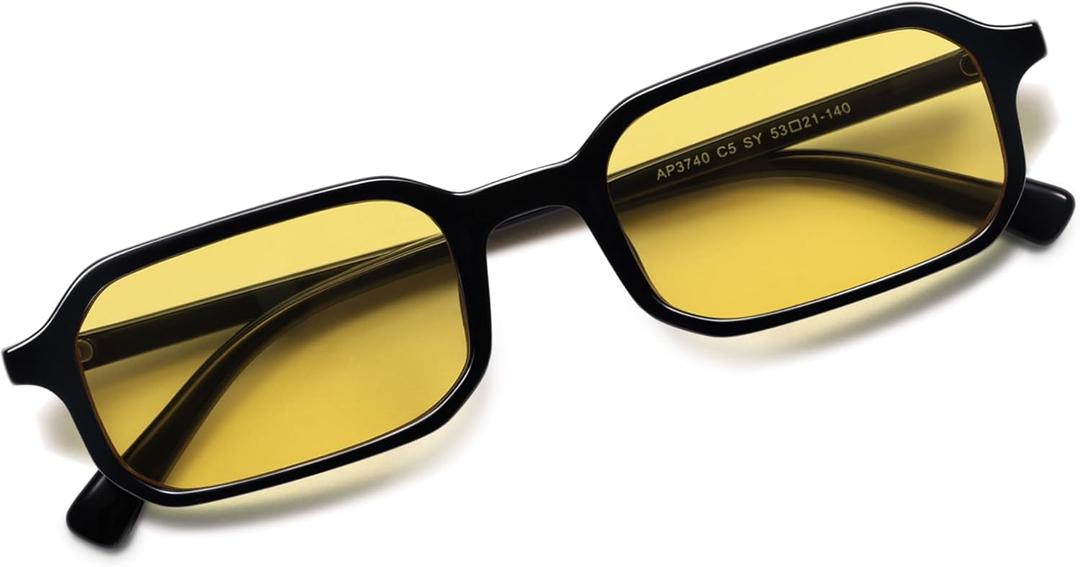 Appassal Retro Skinny Rectangle Sunglasses for Men Women 90s Narrow Sunnies Vintage Thin Frame AP3740 (C5 Black/Yellow)