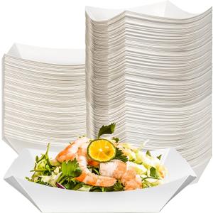 MotBach 180 Pack 1/2 lb Disposable Kraft Food Paper Trays, Small Eco-Friendly Paper Take Out Food Serving Boats Mini Paper Serving Trays for Party Snacks French Fries Nachos Tacos BBQ (White)