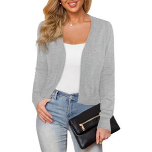 Women's Cropped Cardigan Sweaters Long Sleeve Open Front Bolero Knit Shrugs for Dresses (L)