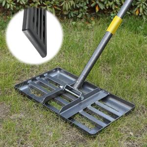 Lawn Leveling Rake with Smooth Eadge,Heavy Duty 17"x10" Lawn Leveling Rake with 6FT Adjustable Handle for Yard Garden Lawn Leveling, Soil Sand Spreading Dirt Top Dressing, Small Lawn Level Tool