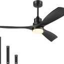 Ceiling Fan with Lights Remote Control, 52 Inch Black Ceiling Fans with 3 Downrods, 3 Blades, Timer, 6 Speed Modern Fan Quiet Reversible DC Motor for Patio Bedroom Outdoor/Indoor