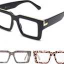 JM 3 Pack Oprah Style Reading Glasses for Women Men, Fashion Square Blue Light Blocking Readers