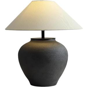 Farmhouse Table Lamps Black 18.8" Tall Ceramic Table Lamp Rustic Southwestern Clay Pot Ceramic Lampshade with Fabric Shade Bedside Nightstand for Living Room Bedroom House Office Entryway (Black)