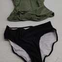 Eomenie Women's Swimsuit Tankini Tummy Control Bathing Suits Two Piece Full Coverage Slim Swim Suits with High Waisted Bottom (Small, Green and Black)