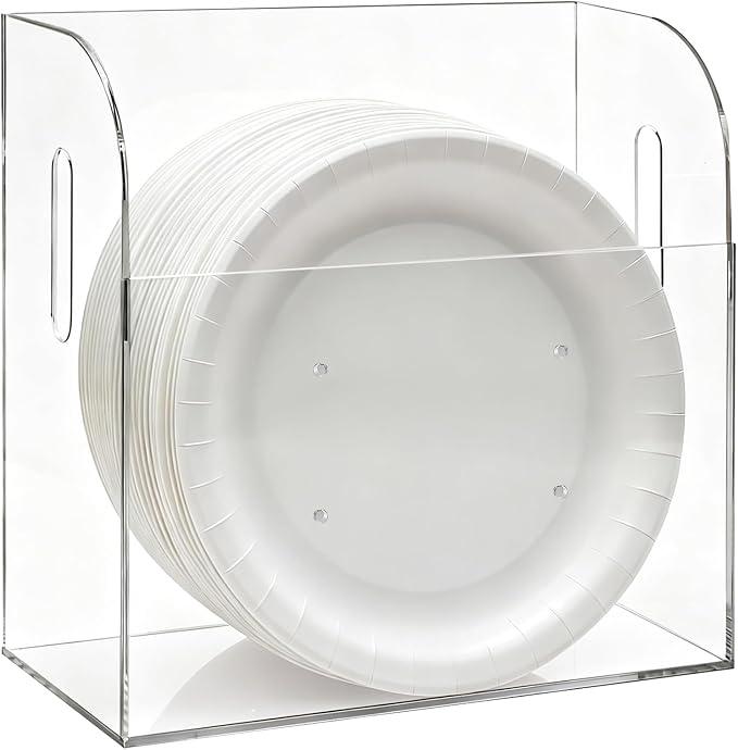 ZAVOOS Paper Plate Dispenser, 11 Inch Large Wall Mounted Acrylic Paper Plates Holder Under Cabinet, Easy Access Vertical Plate Organizer for Kitchen Counter, Fits Round and Square Plates