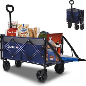 Compact Foldable Tailgate Wagon Cart with Wheels, 12 lb Lightweight Small Folding Utility Wagon for Garden, Grocery, Beach, Camping - Portable Cart (Blue)