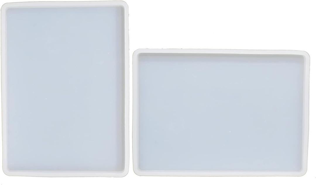 Resin Tray Molds 2pcs Flat Rectangle Silicone Molds for Resin Concrete Slab DIY Crafts, 6.9x5x0.3 Inch