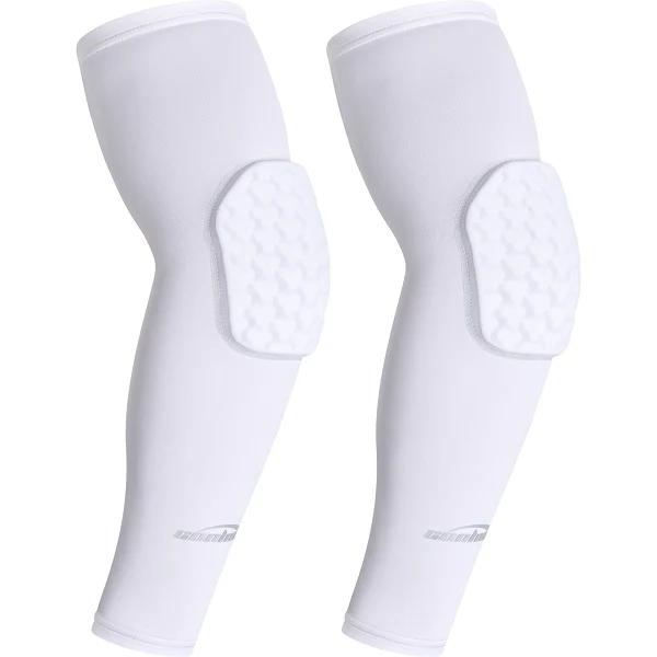 COOLOMG Padded Arm Sleeves Compression Elbow Pads for Volleyball Basketball Football Youth Kids Adult White M