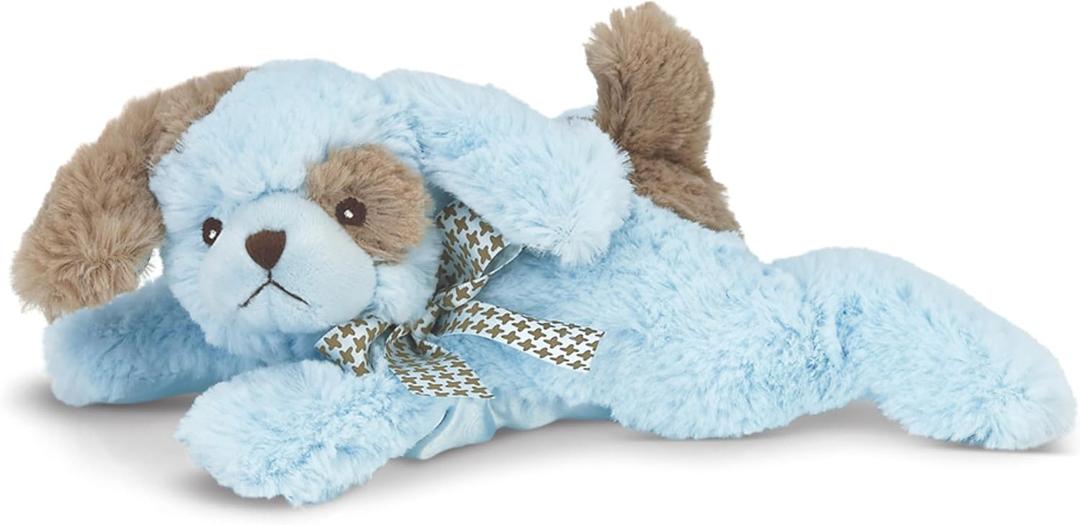 Bearington Baby Lil' Waggles Baby Boy Stuffed Animal with Rattle - 8" Soft Blue Dog Plush with Satin Accents for Newborn Boys - Adorable Stuffed Animals for Babies - Cuddly First Toy Gift for Infants