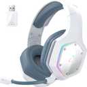 EKSA E1000WT Wireless Gaming Headset,2.4GHz USB Gaming Headphones with Microphone for PC, PS5, PS4, Nintendo Switch, 7.1 Surround Sound Headset, RGB Light, Ergonomic Design for Birthday Gift