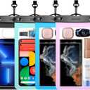 4 Pack 10.5 Large Waterproof Phone Pouch - Underwater Clear Cell Holder - Universal Water Proof Dry Bag with Neck Lanyard for iPhone 16 Pro Max Samsung Galaxy with Heavy Case for Beach Swimming Pool (Black+Blue+Green+Pink)