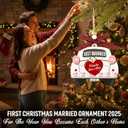 7 x Wedding Gifts for Couples 2025, First Christmas Married Ornament 2025 - Just Married Wooden Ornament - Mr and Mrs Bridal Shower Gifts for Bride Newlyweds, Wedding Gift for Christmas Decorations