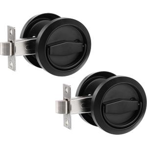 PATIKIL Round Recessed Door Lock, 2Pcs Stainless Steel 304 Hidden Recessed Cup Door Handle, Furniture Pulls Latch Knob for Privacy Pocket Door, Black