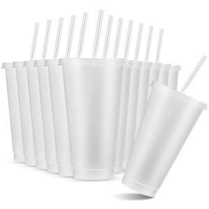Amyhill 12 Pcs Reusable Glitter Cups with Lids and Straws 24 oz Plastic Tumbler Iced Coffee Cup Travel Mug Party Cups for Smoothie Juice Birthday Sleepover Party Supplies for Girls(Clear)