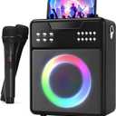 Karaoke Machine with 2 Microphones for Adults Kids Party, Portable Bluetooth Speaker with LED Lights Remote Control, Karaoke Machine for TF Card, TWS, USB, FM, REC, AUX in (Carbon Black)