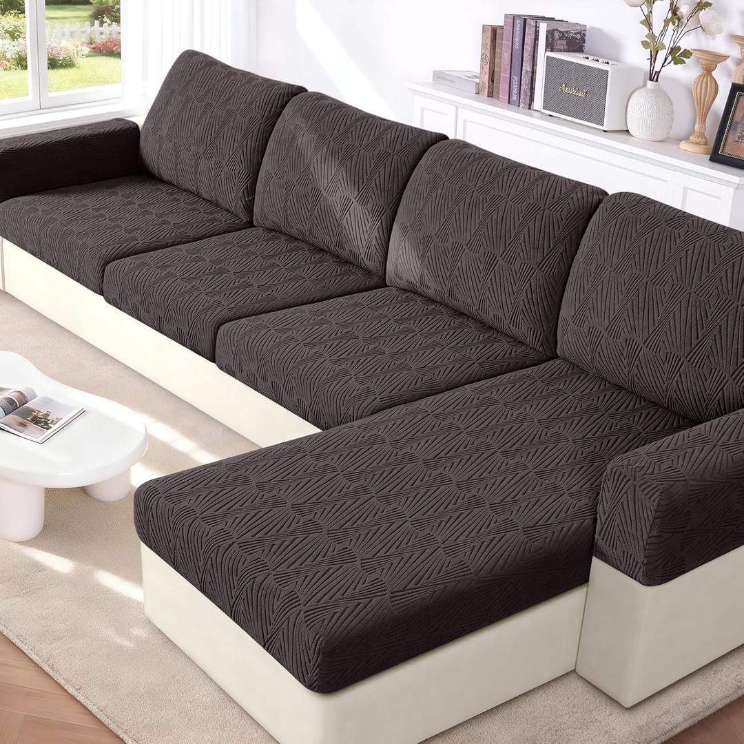 VANSOFY Couch Cushion Covers for Sectional Sofa, Stretch Jacquard Couch Seat Cushion Covers, Individual Washable Furniture Protector Sofa Slipcovers for Pet (2Pc Armrest Cover, Chocolate)