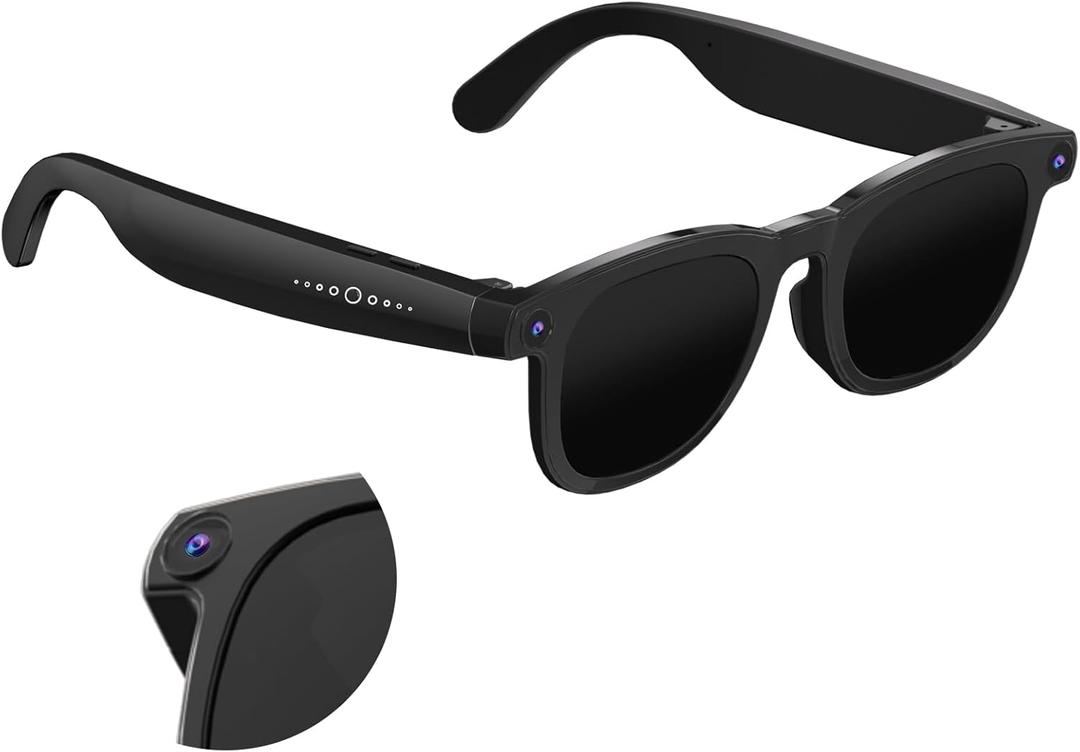 AI Smart Glasses with Camera, 800W HD Anti-Shake Video Glasses, 1080P Video Recording Sunglasses, Real-Time Translation, Voice Assistant, Bluetooth Calling, for Outdoor, Travel and Vlog Shooting