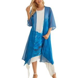 Honwenle Women's Linen Dress 2 Piece Outfit Floral Sleeveless Loose Maxi Summer Dresses with Jacket Formal Casual, X-Large, Blue-floral