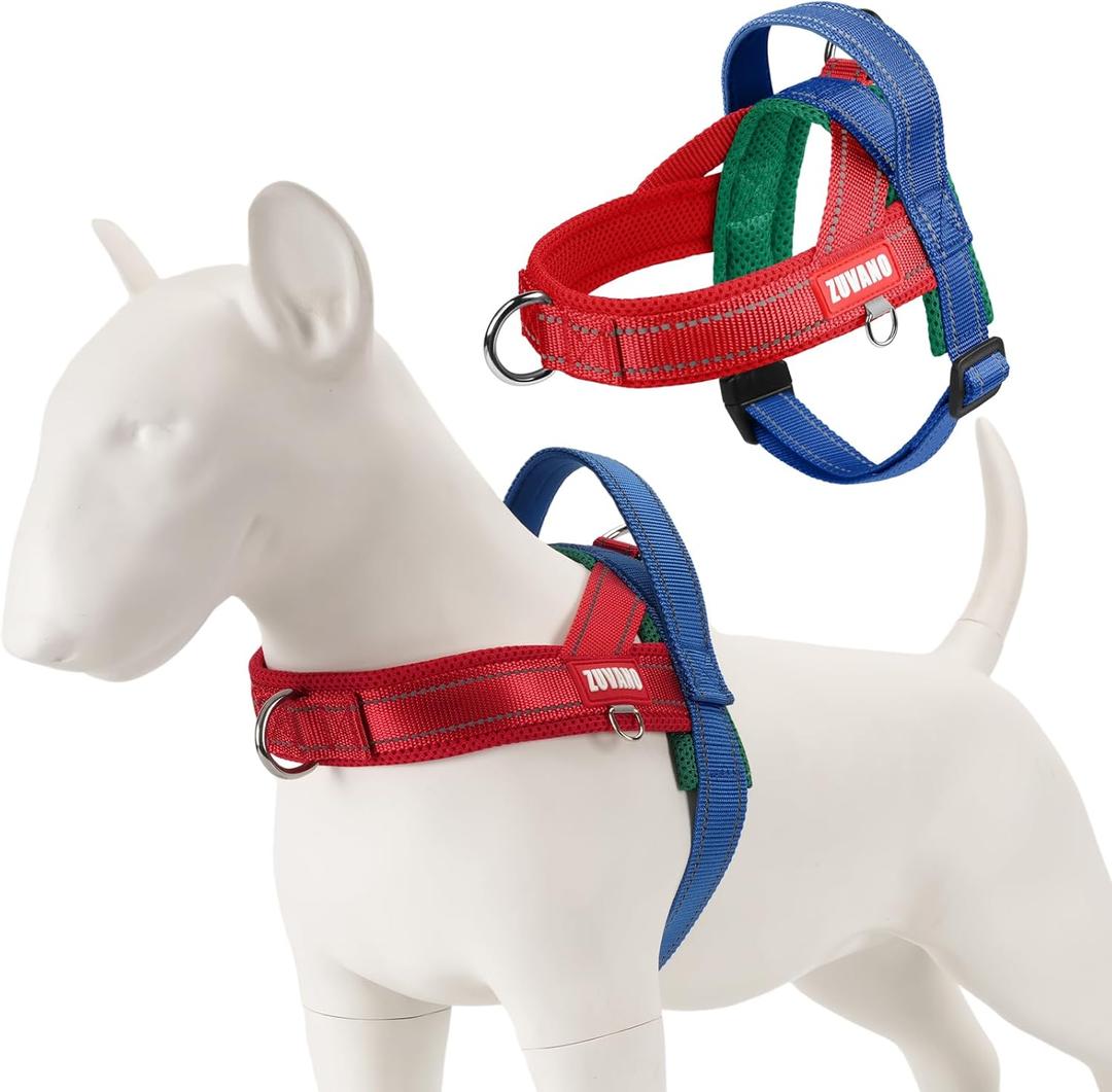No Escape Dog Harness Medium Sized Dog, Neck Training No Pull Adjustable Lightweight Nylon Dog Harness for Medium Bulldog, Reflective Soft Vest with Traffic Handle, Red/Blue, L